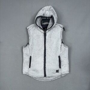 Ford Bronco Vest Womens Large Gray Sherpa Fleece Hooded Full Zip Gorpcore